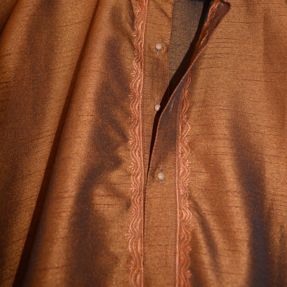 ****  MENS KURTA NEW SILK BLEND RUST COLOR S-M*** - Picture 2 of 2